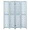Blue Wooden Room Divider with Carved Cutout Pattern and Solid Wood Frame